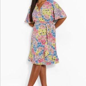 Daisy Print Wrap Ruffle Tea Dress
